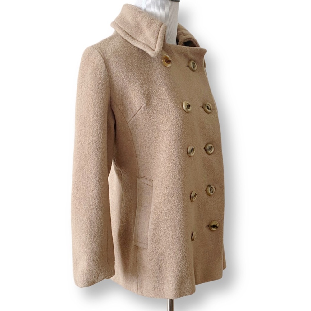 Neiman Marcus, Women’s Small, Vintage 70s Tan Wool Pea Coat with Copper Lining - Picture 4 of 9